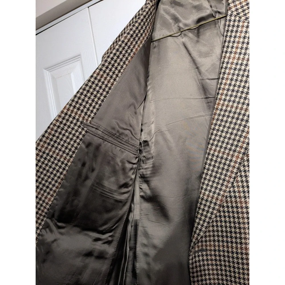 Vintage Brooks Brothers Blazer Men 43 Brown Houndstooth Tweed Sport Coat 80s USA